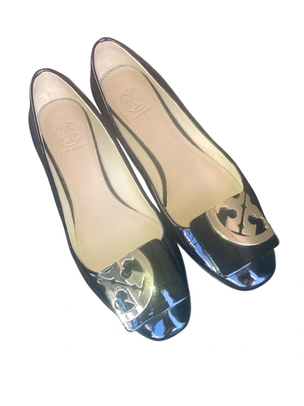 Tory Burch Black Patent Logo Cap-Toe Flats size 6.5 excellent condition